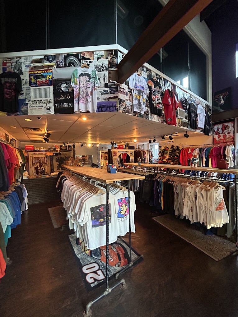Inside 502 Thrifts — two floors, mezzanine, rainbow racks